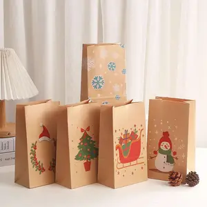 Одноразовый бумажный пакет с рождественским дизайном, экологически чистый пакет для доставки хлеба и продуктов