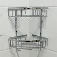 Étagère de salle de bain à 2 niveaux Étagère d'angle en métal Caddy de douche Organisateur de salle de bain Rangement auto-adhésif