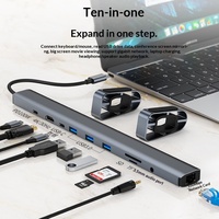 Convertisseur Hub Type-C 10-en-1, lecteur de carte USB3.0 HD, audio, interface Ethernet, station d'accueil multifonction pour ordinateur portable