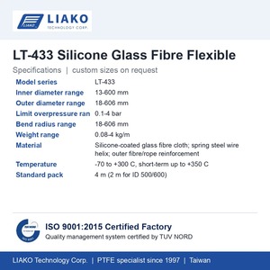 Conducto Flexible de Fibra de Vidrio y Silicona LT-433, Reforzado con Cuerda de Fibra, Doble Capa, -70 a 300°C, DI 13-600mm, Extracción de Aire Caliente - Product Image 3