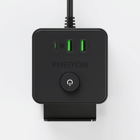 Prise de table Pheiyon 4 prises, 2 USB-A + 1 Type-C, 10A, interrupteur EU IP20 250V, matériau PP, avec câble de 1,8m