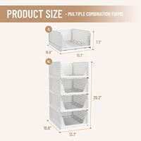 Lot de 4 paniers de rangement en plastique empilables, organisateurs de placard pliables, étagère de rangement pour tiroir, conteneur de rangement pour armoire