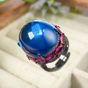 Fashion Jewelry Eco-friendly Copper Black Gold Plated Oval Cut 18*20MM Cubic Zirconia Fashion Statement <b>Adjustable</b> Band <b>Rings</b> - Product Image 5