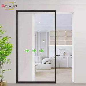 Nouveau design, système de porte coulissante invisible à rail caché, style grange, en aluminium et verre, avec finition miroir - Product Image 2