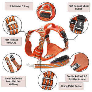 カスタムナイロン製ファッションスポーツパッド入り反射犬用ハーネスとリードセット（大型犬用クイックリリース付き） - Product Image 3