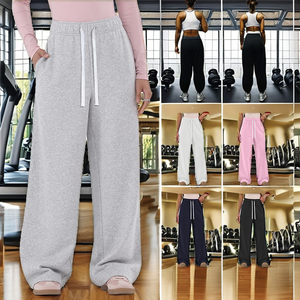<span class=keywords><strong>Pantalon</strong></span> de survêtement pour <span class=keywords><strong>femme</strong></span>, hiver 2026, doublé polaire, prix fabricant, coupe large, taille mi-haute, en molleton de coton, style décontracté et ample - Product Image 2