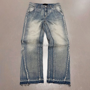 Jeans en denim bleu vintage personnalisés pour hommes, effet délavé, coupe courte, style baggy - Product Image 1