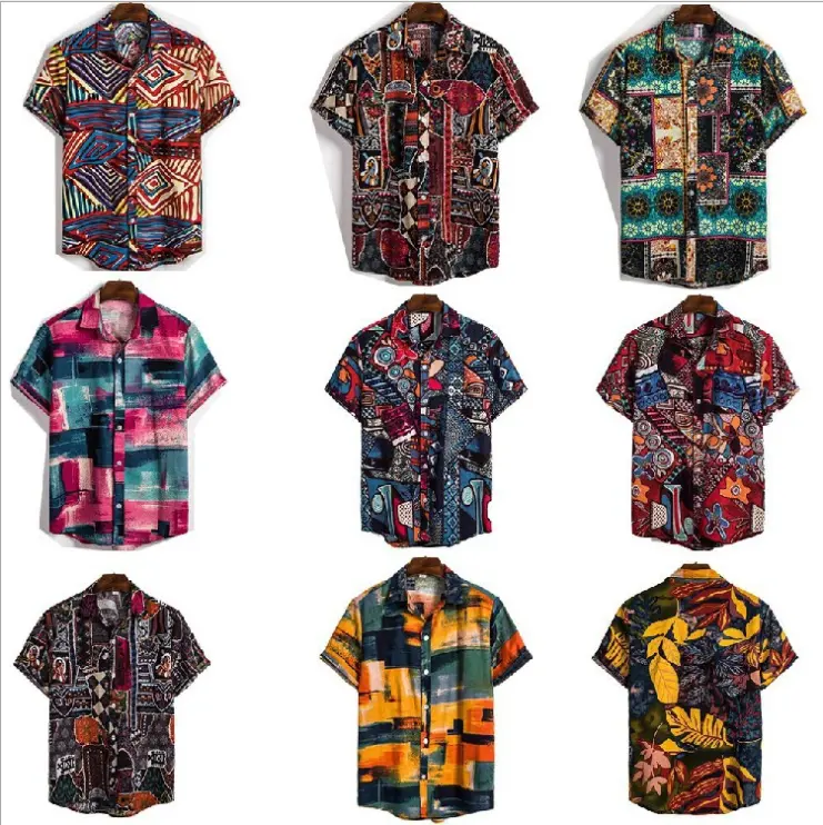 2022 High Quality Men Plus size Cotton Tie Dye Shirts Resort Summer Button Down Hawaiian Shirts
