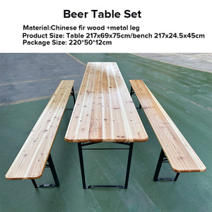 Mesa y banco de jardín de cerveza plegable de madera para exteriores de 220x70 con patas de <span class=keywords><strong>metal</strong></span>, bancos plegables de cerveza para eventos - Product Image 3