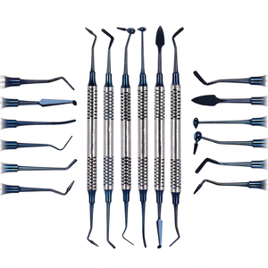 Kit de 6 instruments manuels pour composites dentaires, revêtement titane bleu, certifié CE, en acier inoxydable chirurgical pour restauration - Product Image 1