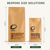 Sacs à café biodégradables en kraft à fond plat avec fermeture éclair pour grains de café torréfiés, emballage personnalisé pour café