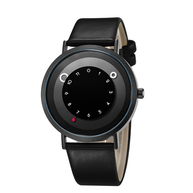 Men's waterproof minimalist quartz watch with large dial suitable for students unisex leather strap.