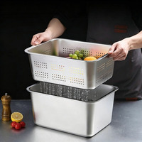 Plateau de service perforé profond en acier inoxydable 60x40, élégant et sûr pour les aliments, avec couvercle et bac de drainage, vente en gros du fabricant