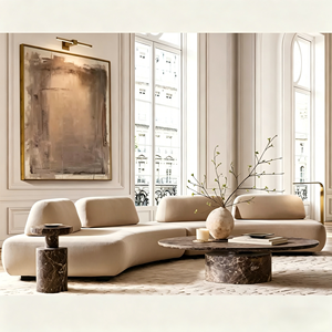 Sofá Seccional Modular Curvo Moderno, Estilo Japandi Nórdico Minimalista, Tapizado en Tela, Diseño Cloud, sin Estructura, para Sala de Estar - Product Image 1