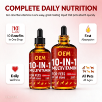 OEM ODM Gouttes liquides multivitaminées 10-en-1 pour animaux de compagnie (chiens et chats) – Soutien immunitaire, haute teneur en protéines, absorption rapide, 60 ml – Marque privée