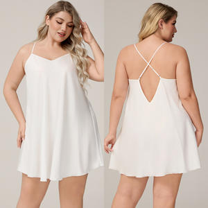 Plus Size Women's Summer Casual Nightgown Suspender Elastic Waist <b>Satin</b> Breathable Luxury Solid Soft Romantic Elegant V-neck - Product Image 4