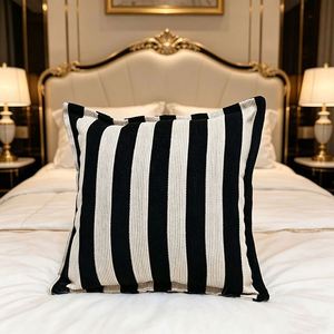 Black White Striped Linen Throw Pillow Case Sofa <b>Cushion</b> Cover for Home Decor - Product Image 2