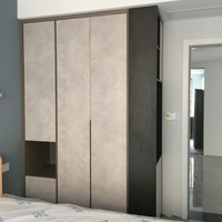 Armoire de rangement à étagères ouvertes, style minimaliste, chambre à coucher, MDF gris, acacia crème, bois massif