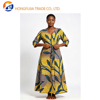 Kain Batik Afrika 100% Katun Karded Tenun, Latar Belakang Kuning, Cetakan Daun dan Ranting Biru, Kain Ankara Berat Sedang untuk Anak Laki-laki
