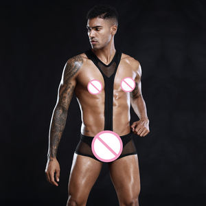 บอดี้สูทเซ็กซี่สำหรับผู้ชาย,บอดี้สูทเกย์สีดำทรงพลัสไซซ์บอดี้สูท - Product Image 5