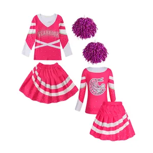 Halloween Cosplay Kids Cheerleader Kostuum Middelbare School Verjaardagsfeestje Meisjes Cheerleading Uniform Verkleedkleding Outfit 2 Pom Poms