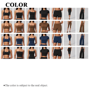 Ensemble de sport et yoga pour femme, couleurs contrastées, avec soutien-gorge à coussinets amovibles, haut confortable et leggings taille haute effet galbe, pantalon large polyvalent - Product Image 3