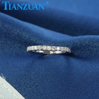 TIANZUAN 925 Ayar Gümüş Yüzük, 2mm Yuvarlak DEF Mozanit Ana Taşlı Moda Takı