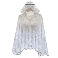 Chemises d'été à manches longues à capuche pour femmes, broderie florale, coupe ample, boutonnées, décontractées