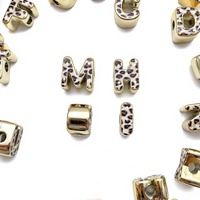 Perles alphabet en acrylique épaisses à double face, motif léopard, bordure dorée, 26 lettres anglaises, trou large de 21 mm, pour la fabrication de bijoux