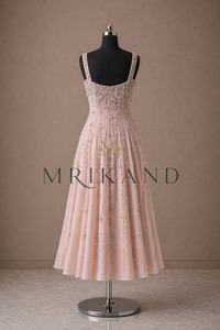 Stylish Silk <b>Calf</b> <b>Length</b> <b>Dress</b> Featuring Luxury Crystal Hand Work and Pearl Embellishments for Women Fashion Occasions - Product Image 2