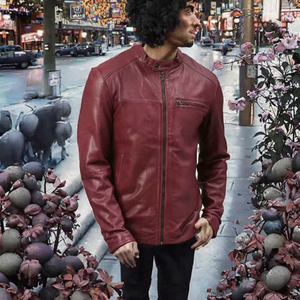 Chaqueta de hombre cálida con cuello casual y cremallera, estilo universitario, con costuras y patchwork, cuello alto, teñido liso, de elastano/poliéster y forro de piel. - Product Image 3