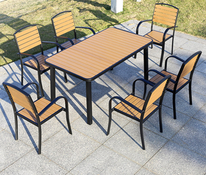 Meubles de restaurant en plein air à personnaliser, fournitures de salle à manger en bois en plastique, ensemble de tables et chaises - Product Image 6