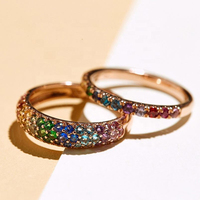 Gemnel joyería moda Arco Iris diamante banda gema piedra 925 anillo de banda de plata