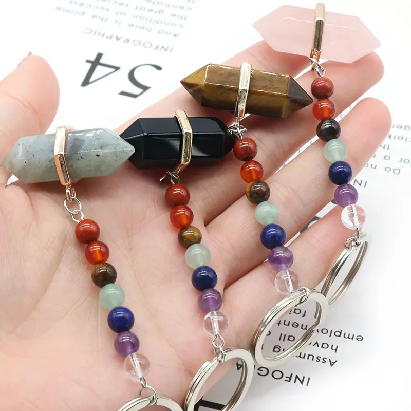 Diy New Tree of life Gemstone Pendant Keychains Crystal Stone Key Chain Stone Charm Pendants Keyrings Business Gifts