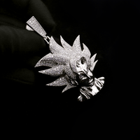 Ciondolo Personalizzato Iced Out Super Saiyan Son Goku con Moissanite e Diamanti VVS in Argento Sterling 925, Stile Anime Dragon Ball Hip Hop