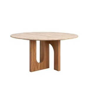 Juego de Mesa y Sillas de Comedor Redondas Modernas de Lujo para Villa, con Cubierta de Mármol, para Sala de Estar, Cocina Interior, de Travertino y <span class=keywords><strong>Nogal</strong></span>, para 4 o 6 Personas - Product Image 6