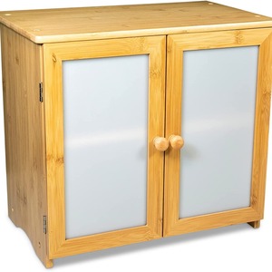 Boîte à pain en bambou Feng Le à double couche, armoire de rangement d'angle de cuisine avec portes en verre dépoli pour utilisation sur comptoir - Product Image 1