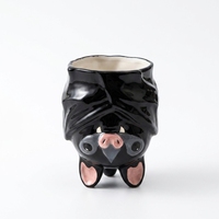 Taza Novedosa con Forma de Murciélago, Taza de Regalo Creativa 3D de Resina con Diseño de Animal de Dibujos Animados, Negra y Rosa