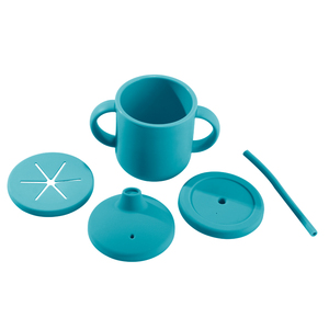 Gobelet d'apprentissage pour bébé en silicone certifié sans BPA, à double anse, avec trois couvercles, logo personnalisé, gobelet en silicone - Product Image 3