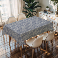 Nappe rectangulaire géométrique bleue RNPT, housse de table en PVC lavable pour la cuisine et la maison