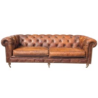 Canapé Chesterfield convertible haut de gamme vintage en cuir véritable trois places, capitonnage profond, design classique à boutons, Villa Warehouse