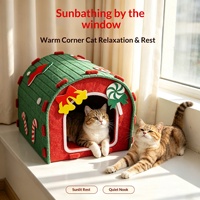 Lit pour chat de Noël en feutre, design semi-fermé, chaud et confortable pour l'hiver, grande taille, vente en gros du fabricant