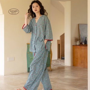 <span class=keywords><strong>Pigiama</strong></span> Estivo <span class=keywords><strong>in</strong></span> Puro Cotone <span class=keywords><strong>Jersey</strong></span>, Set con Maniche Corte e Pantaloni Lunghi, Elegante e Comodo con Elastico <span class=keywords><strong>in</strong></span> Vita per Signore - Product Image 4