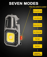 Mini linterna COB portátil, llavero, luz de trabajo multifuncional, Lámpara de trabajo portátil recargable tipo C con martillo de emergencia