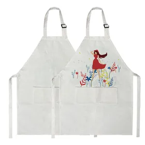 New Arrival Sleeveless parent child kitchen antifouling apron heat transfer printing blank adult children cotton linen apron