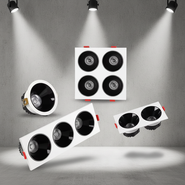 Slim Recessed LED Grille Light 1 2 3 4 Heads Square Gimbal Spotlight Anti-Glare COB Downlight for Commercial Lighting