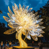 Lampu LED Patung Bunga Krisan Besar dengan Rangka Kawat untuk Taman Botani Luar Ruangan, Lentera Festival