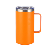 Mug isotherme classique Htpmart en acier inoxydable de 24 oz avec poignée et couvercle, finition mate, gravure UV/laser, affichage de la température