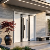 Porte d'entrée en acier moderne Zonle, robuste, blanche, anti-effraction, double, avec vitrage