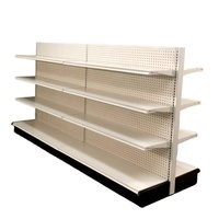 Système d'étagères de vente au détail Gondola blanche, présentoir de supermarché, étagère simple ou double face, panneau arrière perforé, équipement de magasin